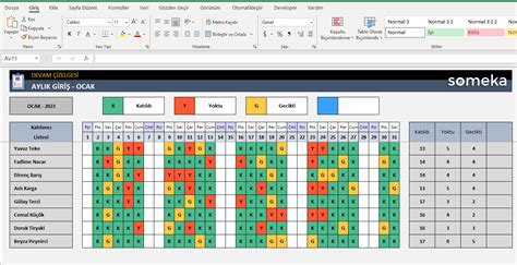 Devam Çizelgesi Excel Şablonu Excel Yoklama Takip Listesi