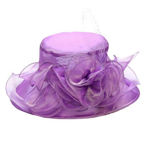 UDIYO Women Church Cap Wide Brim Four Flowers Summer Organza Semi