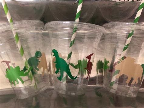 Dinosaur Dino Party Cups 12oz Disposable Cup With Lid And Etsy