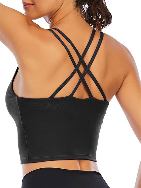 SHCKE Women Longline Sports Bra Cross Back Wirefree Removable Pads Bra