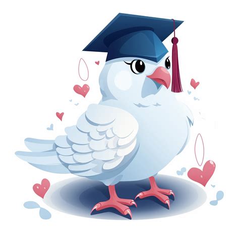 Graduation Dove Flat Vector Clipart White Background With Margins