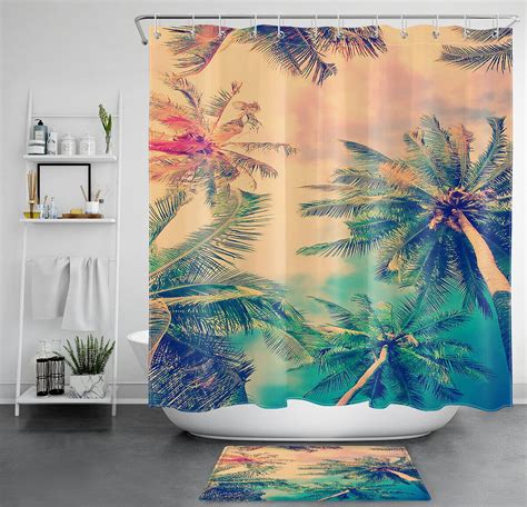 Exotic Sunset Palms Shower Curtain Waterproof Paradise For Your