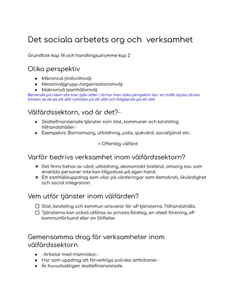 Det Sociala Arbetets Org Och Verksamhet Det Sociala Arbetets Org Och