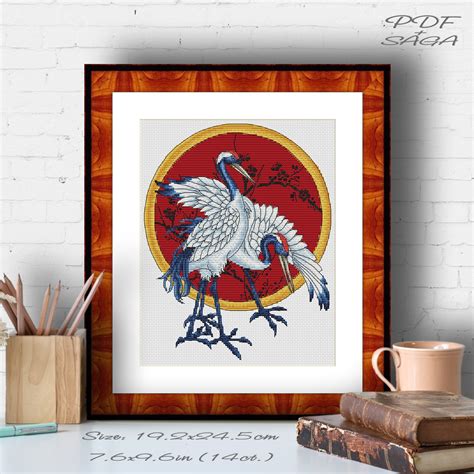 Cross Stitch Pattern Japanese Cranes Embroidery Xstitch Etsy