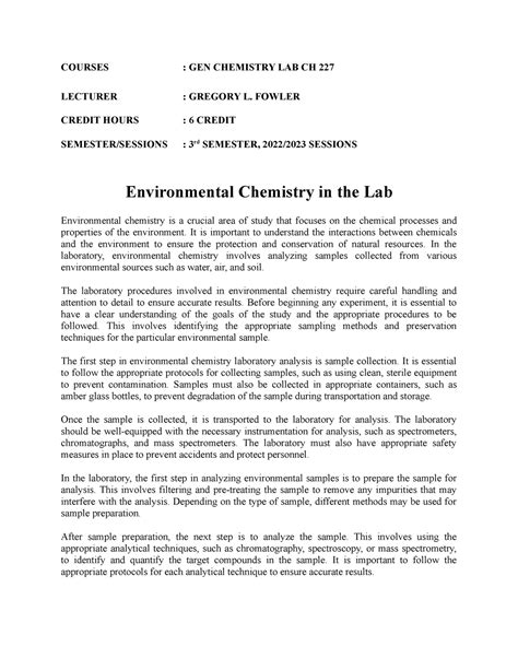 Environmental Chemistry in the Lab - COURSES : GEN CHEMISTRY LAB CH 227 ...