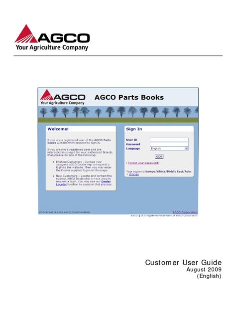 AGCO Parts Books Customer Guide | PDF | Button (Computing) | Login