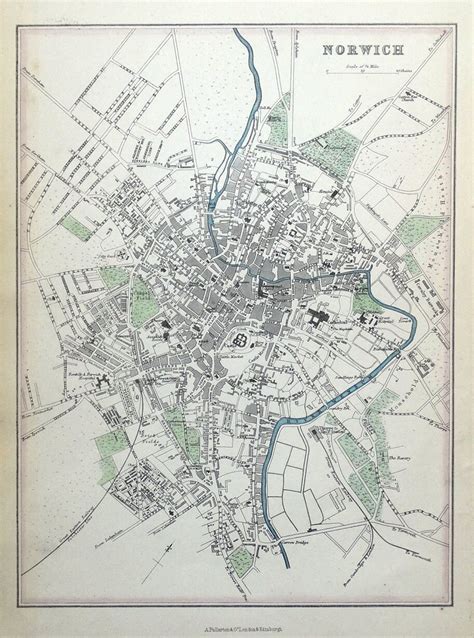 NORWICH NORFOLK City Street Plan Mapa Antiguo 1870 Etsy