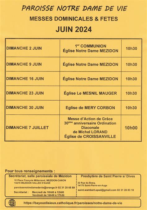 Planning Juin 2024 Couleur Les Catholiques Du Calvados