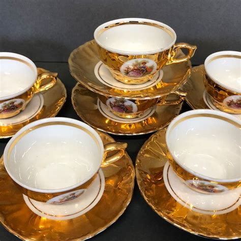 Vintage Gold Lustre Fragonard Bondware Tea Coffee Set Porcelain Gilt