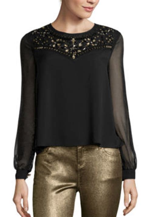 All That Glitters Sparkly Top Holiday Tops Beaded Chiffon Merry And