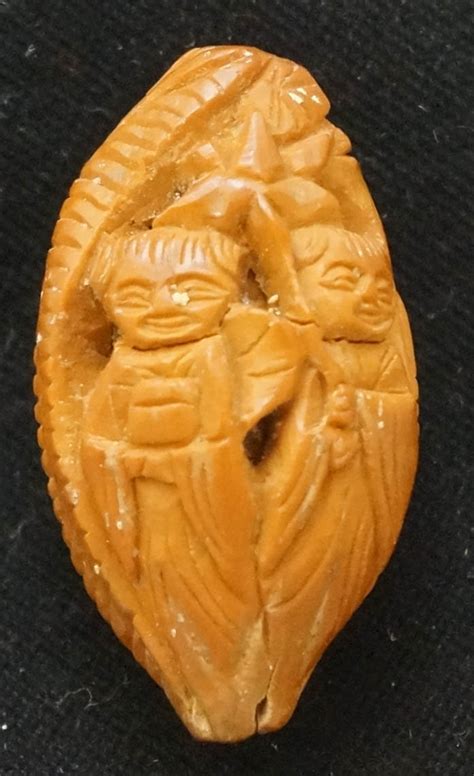 1 Vintage Hand Carved Olive Pit Scene With Two Figures Etsy