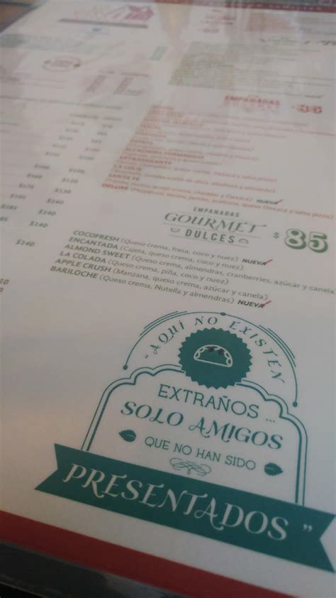 Carta Del Restaurante La Casita Empanadas Argentinas Saltillo Blvd