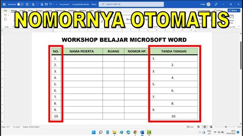 Cara Membuat Nomor Otomatis Di Tabel Microsoft Word YouTube