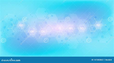 Abstract Chemistry Pattern On Soft Blue Background With Chemical Formulas And Molecular