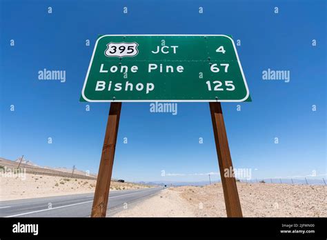 Route 395 Highway Sign To Lone Pine And Bishop In Southern California