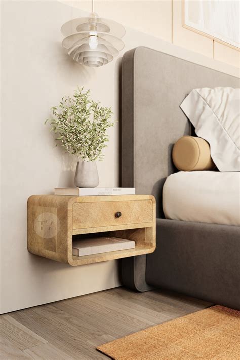 Real Wood Floating Bedside Table Oak Floating Nightstand Wall Mount Contemporary Floating Shelf