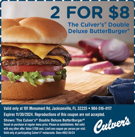 2 For 8 The Culvers Double Deluxe Butterburger Online Printable