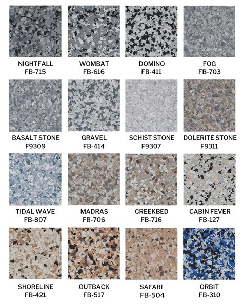 Epoxy Flooring Color Chart Nex Lvl Concrete Coatings