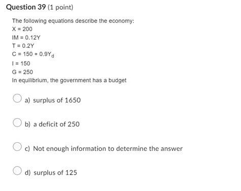 Solved The Following Equations Describe The Economy Chegg