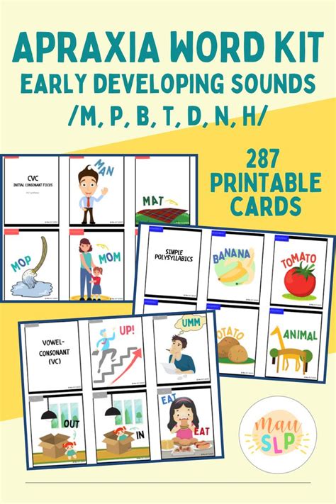 Apraxia Word Kit Set 1 Early Developing Sounds Printable Cards