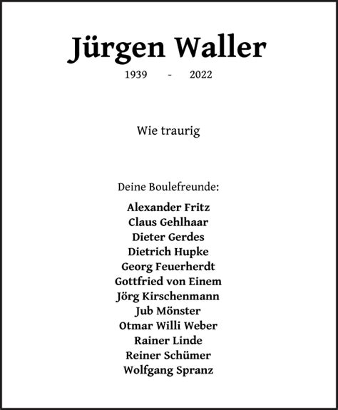 Traueranzeigen Von J Rgen Waller Trauer Gedenken