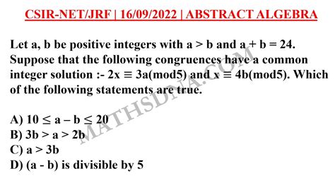 Csir Net Jrf Mathematics Abstract Algebra Sept Part