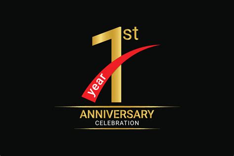 1st Year Anniversary Golden Number And Red Ribbon With Banner Design