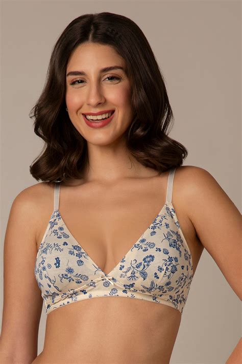 Buy Trendy Plunge Padded Non Wired Cotton Bra Floral Print Amanté