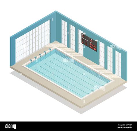 Swimming Pool Deep Bath Lanes With Electronic Board Isometric And Tiled