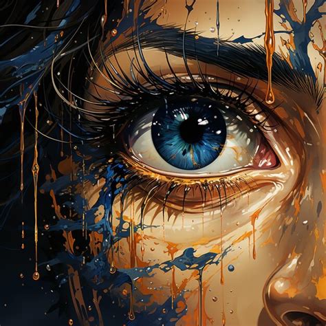 Premium Photo Painting Of A Womans Eye With A Tear Of Paint Dripping