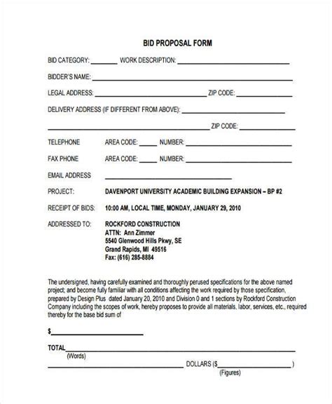 Free Printable Bid Proposal Forms Printable Form