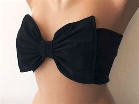 Black Bow Bikini Top Twisted Bandeau Swimwear Swimsuit Gift Etsy