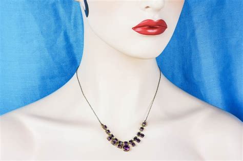 Art Deco Amethyst Glass Rhinestone Choker Kikulu Vintage Costume