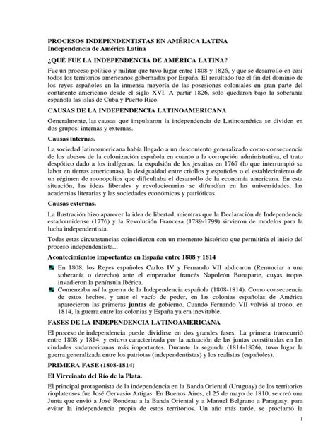 Procesos Independentistas En América Latina Pdf Ecuador Colombia