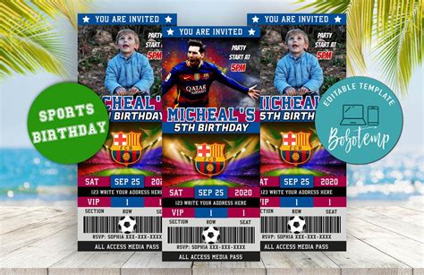 Editable Lionel Messi Barcelona FC Invitación de Boleto de Cumpleaños