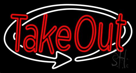 Red Take Out With Arrow Neon Sign Take Out Take Away Neon Signs