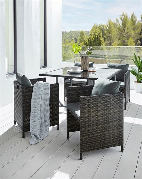 Rattan 4 Seater Cube Table Dining Garden Furniture Set Fasci Garden