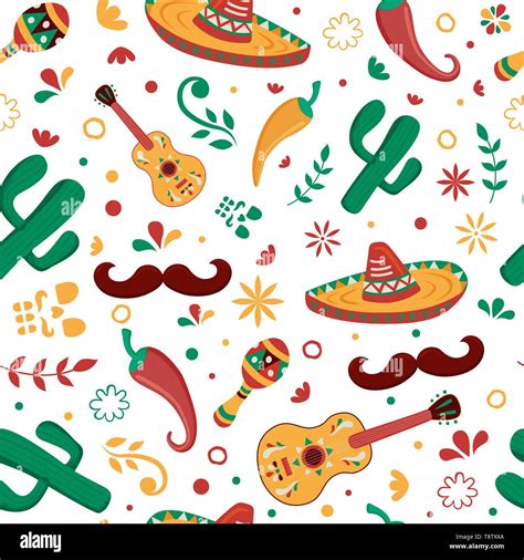 Mexican Seamless Pattern With Traditional Mexico Culture Decoration