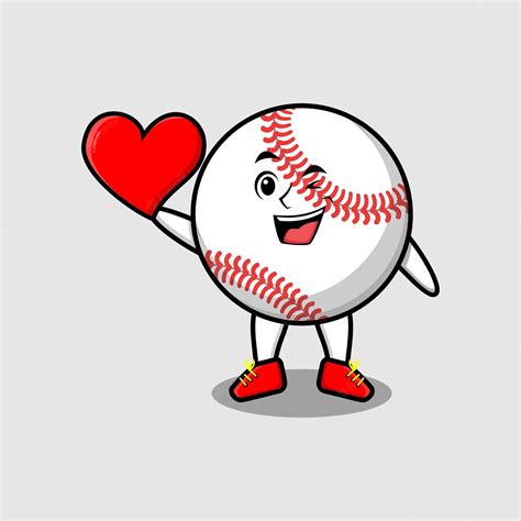 Premium Vector Cute Cartoon Baseball Ball Character Holding Big Red