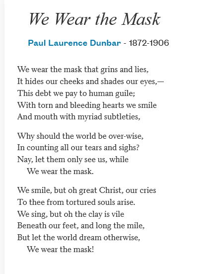 We Wear The Mask By Paul Lawrence Dunbar R Verse