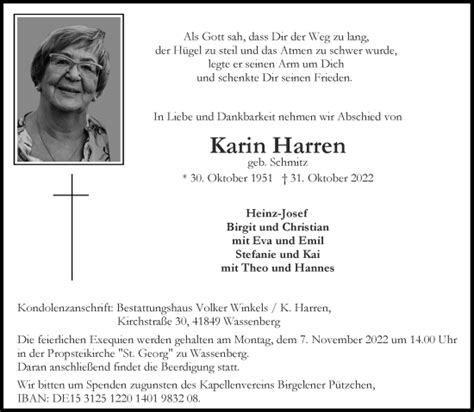 Traueranzeigen Von Karin Harren Aachen Gedenkt