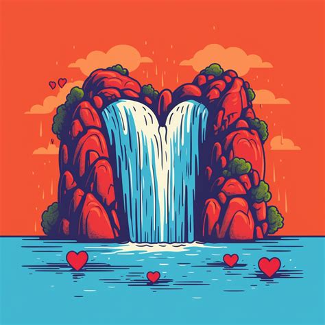 Cartoon Style Waterfall Drawing with Hearts AI Prompt - Prompt Combo