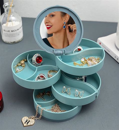 Wolpin Jewellery Organiser Box Rotating With Mirror Portable Storage