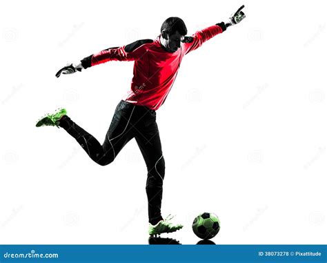 Caucasian Soccer Player Goalkeeper Man Kicking Ball Silhouette Stock