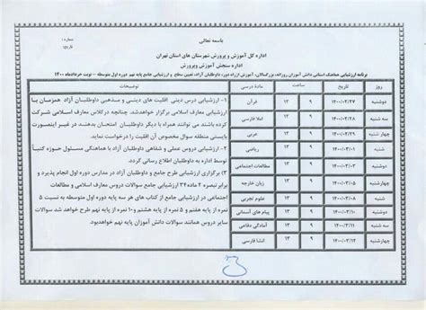 برنامه امتحان نهایی خرداد ۱۴۰۰ پایه نهم مجله سلکت