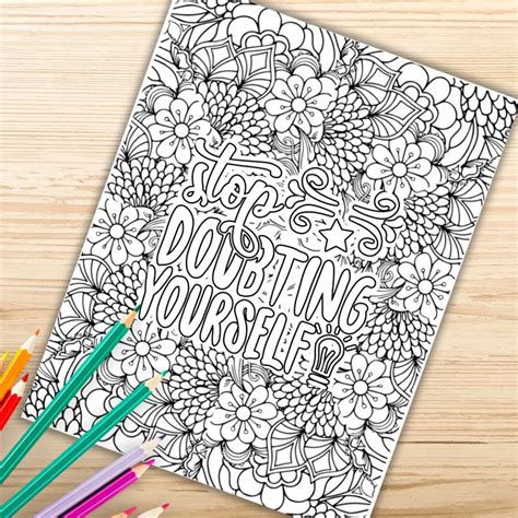 Self Care Coloring Pages Adult Coloring Pages Floral Mental Etsy