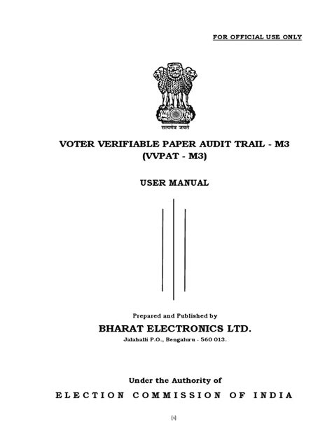 Voter Verifiable Paper Audit Trail M3 Vvpat M3 User Manual