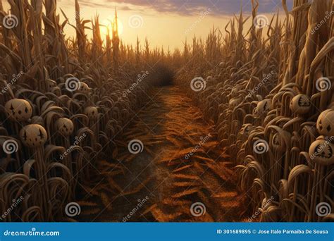 Autumn Corn Maze with Twisting Pathways and Tall Stock Illustration ...