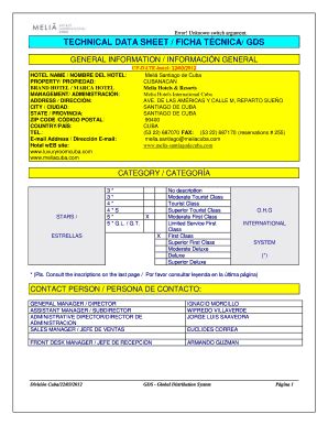 Fillable Online Havanatur Technical Data Sheet Ficha T Cnica