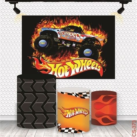 Painel Horizontal Trio Capas Cilindro Hot Wheels Tecido Parcelamento Sem Juros